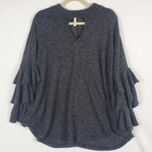 Love In Women's Marlee Keyhole Sweater Ruffled Sleeves Gray Size Small EUC